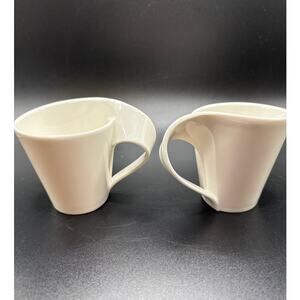 Villeroy & Boch White New Wave Caffé Porcelain Espresso Cup Germany Set of 2 NEW